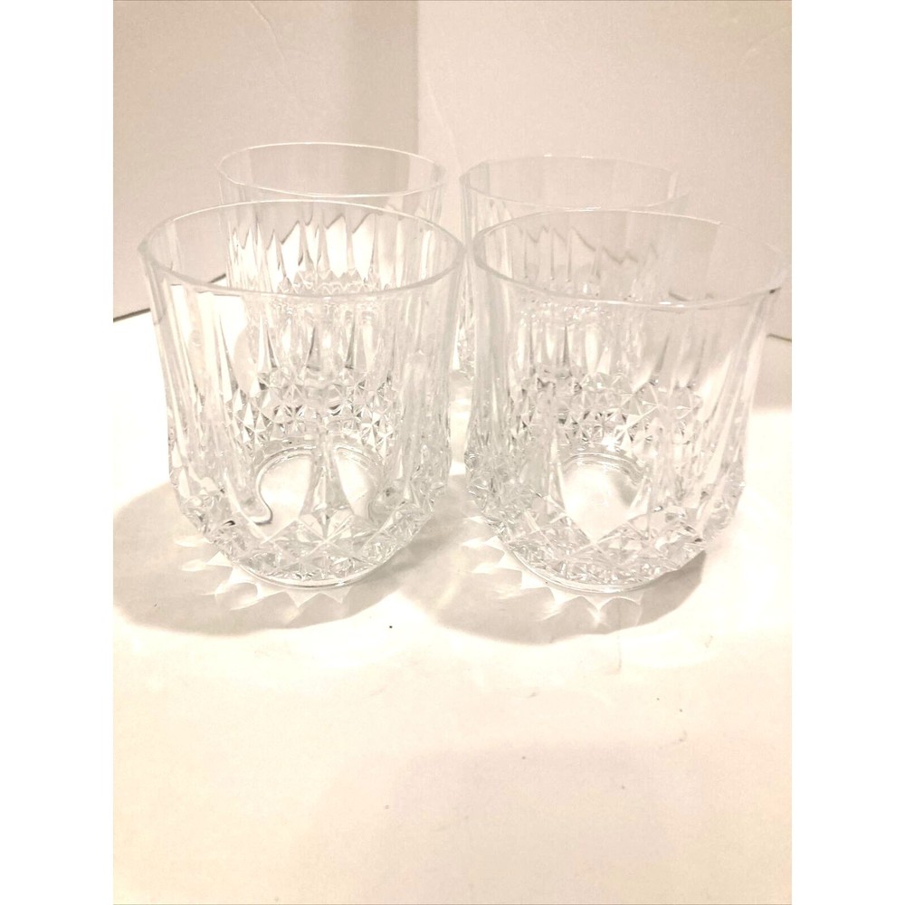 J.G. Durant Longchamp Set of 4 Double Old Fashion 24% Lead Crystal Glasses